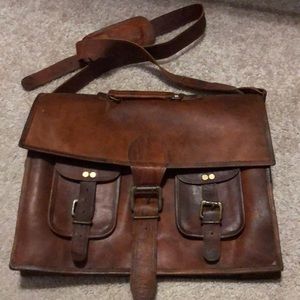 Brown leather messenger back